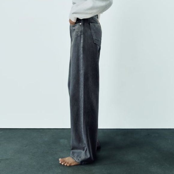 ZARA MID RISE LOOSE FIT FOIL JEANS - Picture 7 of 10